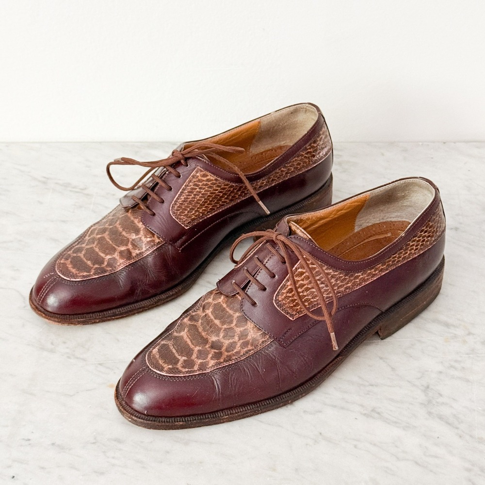 Claudio Conti Oxfords Italian Leather Snakeskin Embossed Burgundy Mens 7.5